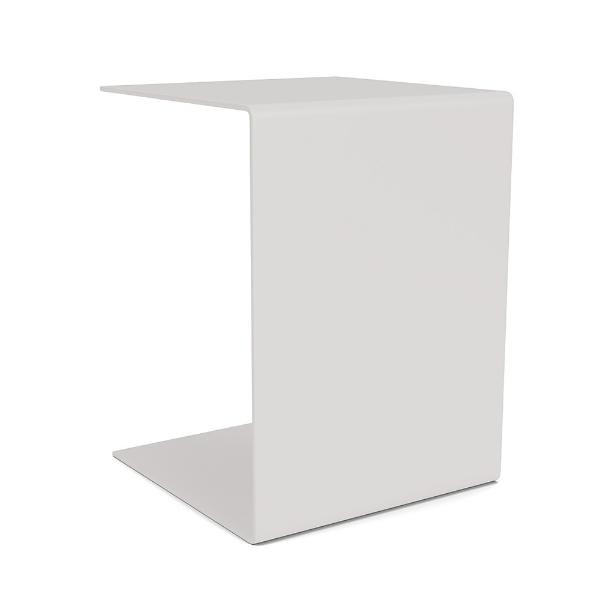 18" Urban Pointe square commercial aluminum patio side table with sleek C-shaped profile in Sky White finish