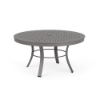 36" Universal aluminum round commercial patio coffee table in Titanium Gray with perforated cube tabletop and curved four-leg base
