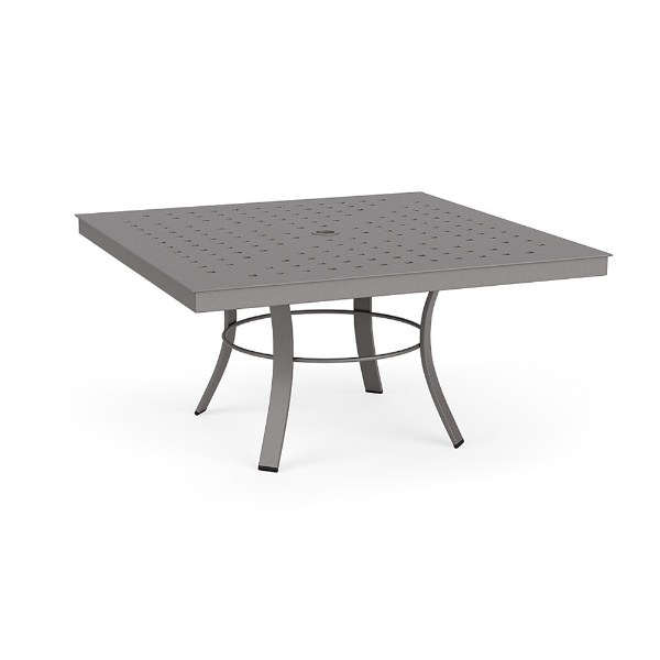 36" Universal aluminum square commercial patio coffee table in Titanium Gray with perforated cube tabletop and curved four-leg base
