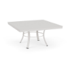 36" Universal aluminum square commercial patio coffee table in Sky White with solid square tabletop and curved four-leg base