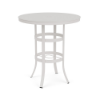 36" Universal aluminum round commercial patio bar table in Sky White with solid tabletop and four-leg aluminum base