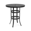 36" Universal aluminum round commercial patio bar table in Starlight Black with geometric slatted tabletop and four-leg base