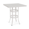 36" Universal aluminum square commercial patio bar table in Sky White with solid tabletop and four-leg aluminum base