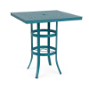36" Universal aluminum square commercial patio bar table in Marina with bubble-pattern perforated tabletop and four-leg base