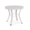 20" Universal aluminum round commercial patio side table in Sky White with solid tabletop and curved four-leg base