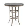 36" Universal round commercial patio bar table with Grey MGP top, Satin Amber aluminum frame, and center umbrella hole