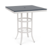 36" Universal square commercial patio bar table with Navy MGP top, Sky White aluminum frame, and center umbrella hole