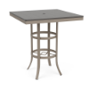 36" Universal square commercial patio bar table with Grey MGP top, Satin Amber aluminum frame, and center umbrella hole