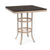 36" Universal square commercial patio bar table with Northeastern Walnut MGP top, Textured Antique Beige aluminum frame, and umbrella hole