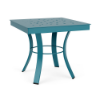 20" Universal aluminum square commercial patio side table in Steel Blue with Bubble patterned tabletop and curved four-leg base