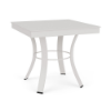 20" Universal aluminum square commercial patio side table in Sky White with solid tabletop and curved four-leg base