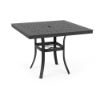 36" Universal aluminum square commercial patio dining table in Starlight Black with Bubble patterned tabletop and umbrella hole