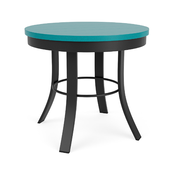 20" Universal round commercial patio side table with Aruba MGP top and Starlight Black aluminum frame