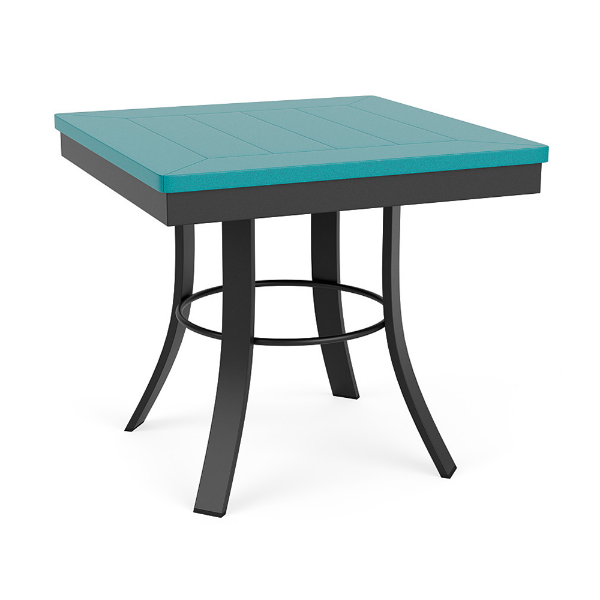 20" Universal square commercial patio side table with Aruba MGP top and Starlight Black aluminum frame