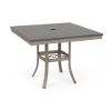 36" Universal square commercial patio dining table with Grey MGP top, Satin Amber aluminum frame, and center umbrella hole