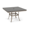 42" Universal square commercial patio dining table with Grey MGP top, Satin Amber aluminum frame, and center umbrella hole