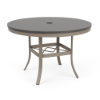 42" Universal round commercial patio dining table with Grey MGP top, Satin Amber aluminum frame, and center umbrella hole