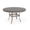 48" Universal round commercial patio dining table with Grey MGP top, Satin Amber aluminum frame, and center umbrella hole