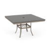 48" Universal square commercial patio dining table with Grey MGP top, Satin Amber aluminum frame, and center umbrella hole
