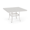 42" Universal aluminum square commercial patio dining table in Sky White with solid tabletop and center umbrella hole