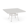 48" Universal aluminum square commercial patio dining table in Sky White with solid tabletop and center umbrella hole