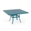 48" Universal aluminum square commercial patio dining table in Metallica Lagoon with Bubble patterned tabletop and center umbrella hole