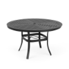 48" Universal aluminum round commercial patio dining table in Starlight Black with Slat patterned tabletop and center umbrella hole