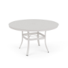 48" Universal aluminum round commercial patio dining table in Sky White with solid tabletop and center umbrella hole
