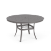 48" Universal aluminum round commercial patio dining table in Titanium Gray with Cube patterned tabletop and center umbrella hole