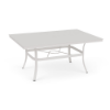 42" x 60" Universal aluminum rectangular commercial patio dining table in Sky White with solid tabletop and center umbrella hole