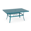 42" x 60" Universal aluminum rectangular commercial patio dining table in Metallica Lagoon with Bubble patterned tabletop and center umbrella hole