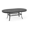42" x 60" Universal aluminum oval commercial patio dining table in Starlight Black with Slat patterned tabletop and center umbrella hole