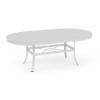 42" x 60" Universal aluminum oval commercial patio dining table in Sky White with solid tabletop and center umbrella hole