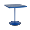 36" square bistro commercial bar table with Marina pedestal base and Royal Blue slatted MGP tabletop