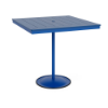 42" square bistro commercial bar table with Marina pedestal base and Royal Blue slatted MGP tabletop