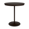 36" round bistro commercial bar table with Coffee Bean pedestal base and Northeastern Walnut slatted MGP tabletop