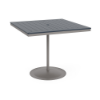 48" square bistro commercial bar table with Platinum pedestal base and Navy slatted MGP tabletop
