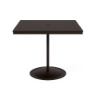 48" square bistro commercial bar table with Coffee Bean pedestal base and Northeastern Walnut slatted MGP tabletop