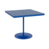 48" square bistro commercial bar table with Marina pedestal base and Royal Blue slatted MGP tabletop