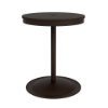 24" round bistro commercial dining table with Coffee Bean pedestal base and Northeastern Walnut slatted MGP tabletop