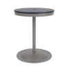 24" round bistro commercial dining table with Platinum pedestal base and Navy slatted MGP tabletop