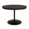 42" round bistro commercial dining table with Coffee Bean pedestal base and Northeastern Walnut slatted MGP tabletop