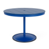 42" round bistro commercial dining table with Marina pedestal base and Royal Blue slatted MGP tabletop