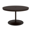 48" round bistro commercial dining table with Coffee Bean pedestal base and Northeastern Walnut slatted MGP tabletop
