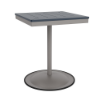 24" square bistro commercial dining table with Platinum pedestal base and Navy slatted MGP tabletop