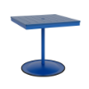 30" square bistro commercial dining table with Marina pedestal base and Royal Blue slatted MGP tabletop