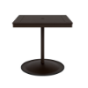 30" square bistro commercial dining table with Coffee Bean pedestal base and Northeastern Walnut slatted MGP tabletop