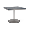 36" square bistro commercial dining table with Platinum pedestal base and Navy slatted MGP tabletop