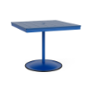 36" square bistro commercial dining table with Marina pedestal base and Royal Blue slatted MGP tabletop
