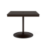 36" square bistro commercial dining table with Coffee Bean pedestal base and Northeastern Walnut slatted MGP tabletop